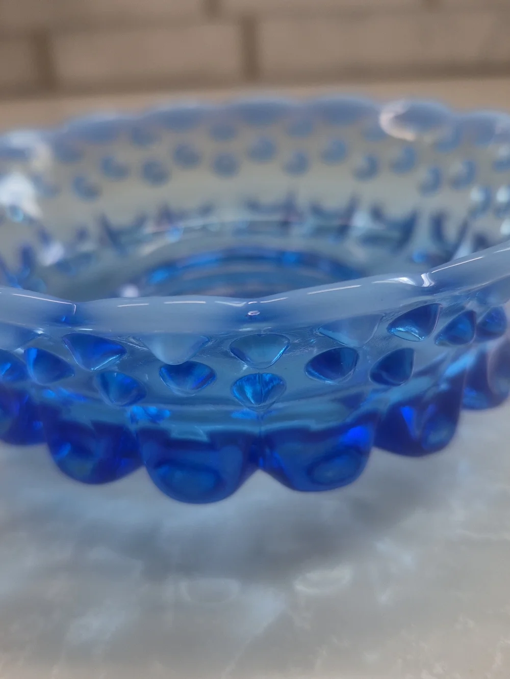 Vintage Fenton Blue Hobnail Glass Bowl